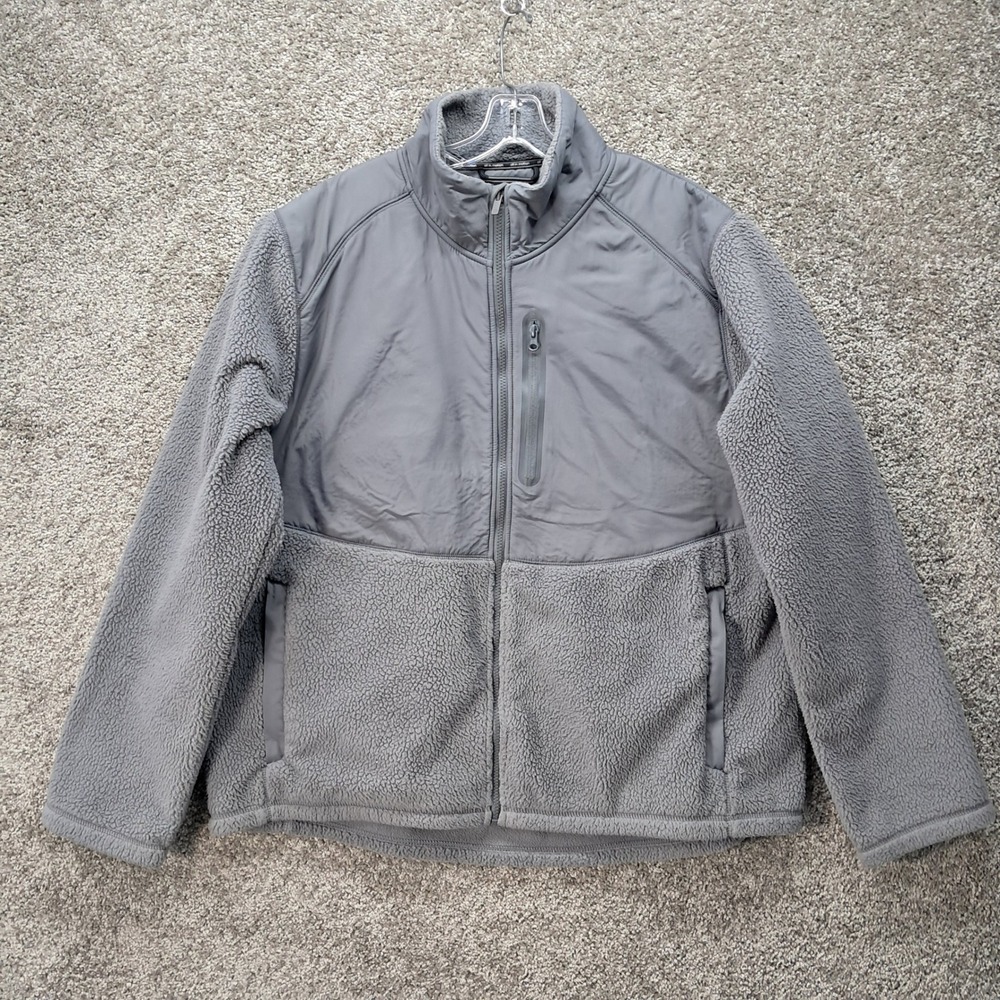 All In Motion Mens‎ Gray Sherpa Fleece Full Zip Jacket XXL Hybrid Nylon Panel
